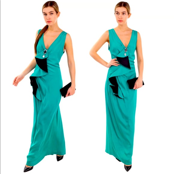 Holiday Sale ✨ IVAN MONTESI • Green Silk Evening Gown • Sz 4-6 RETAIL $2345USD - Picture 1 of 8